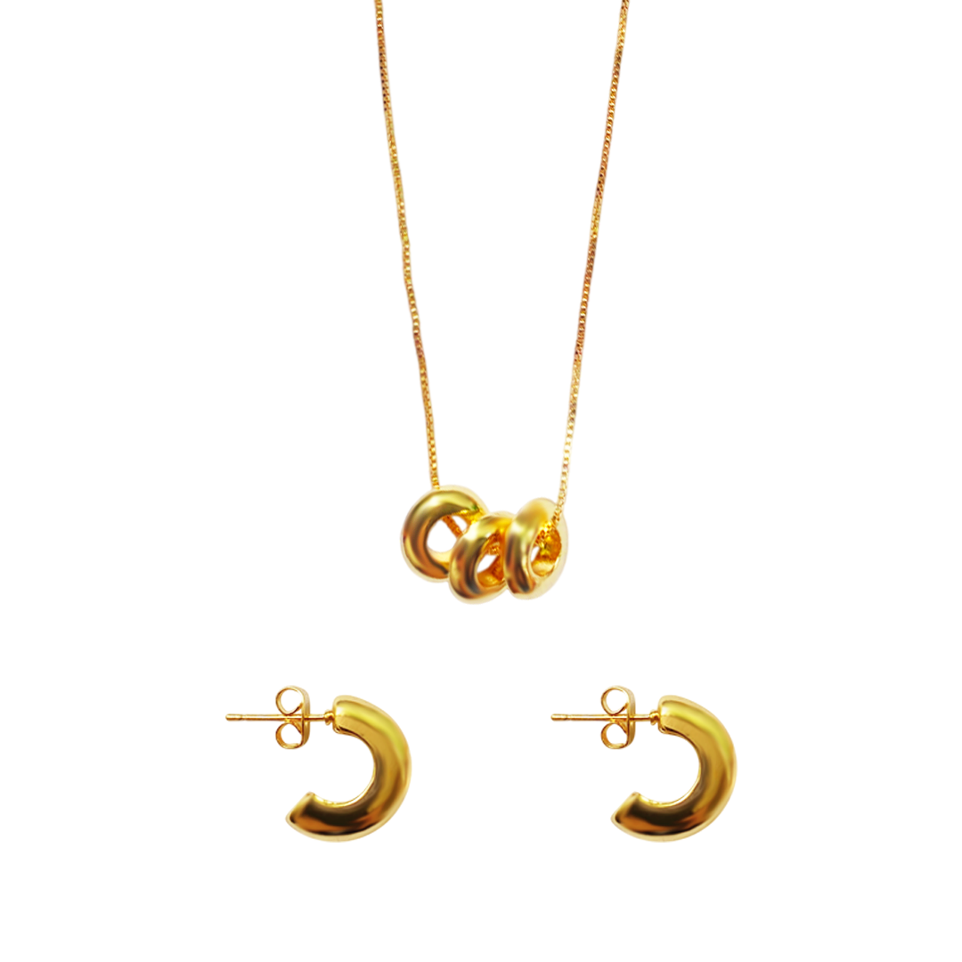 SET COLLAR AROS X3 +ARETES 42CM RODIO MARTINA