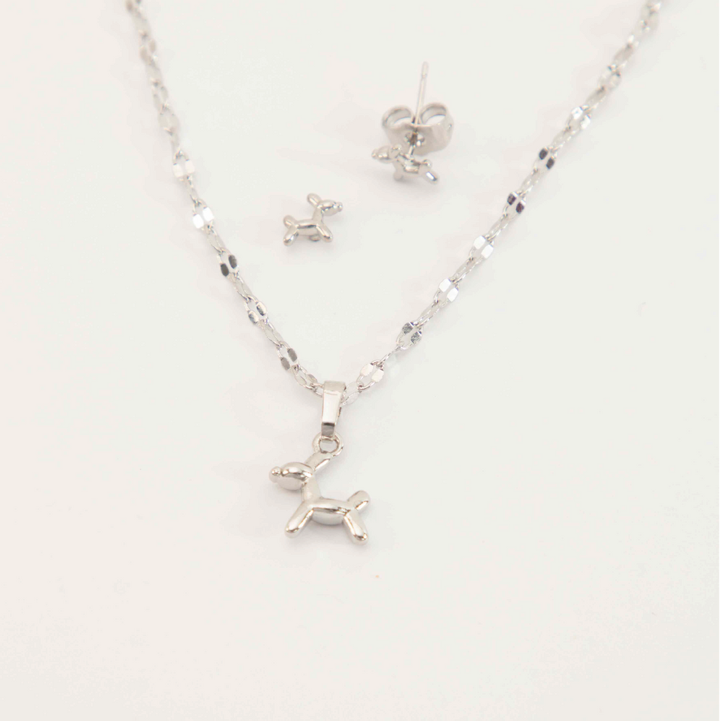SET COLLAR+ARETES PERRITO 42CM RODIO MARTINA