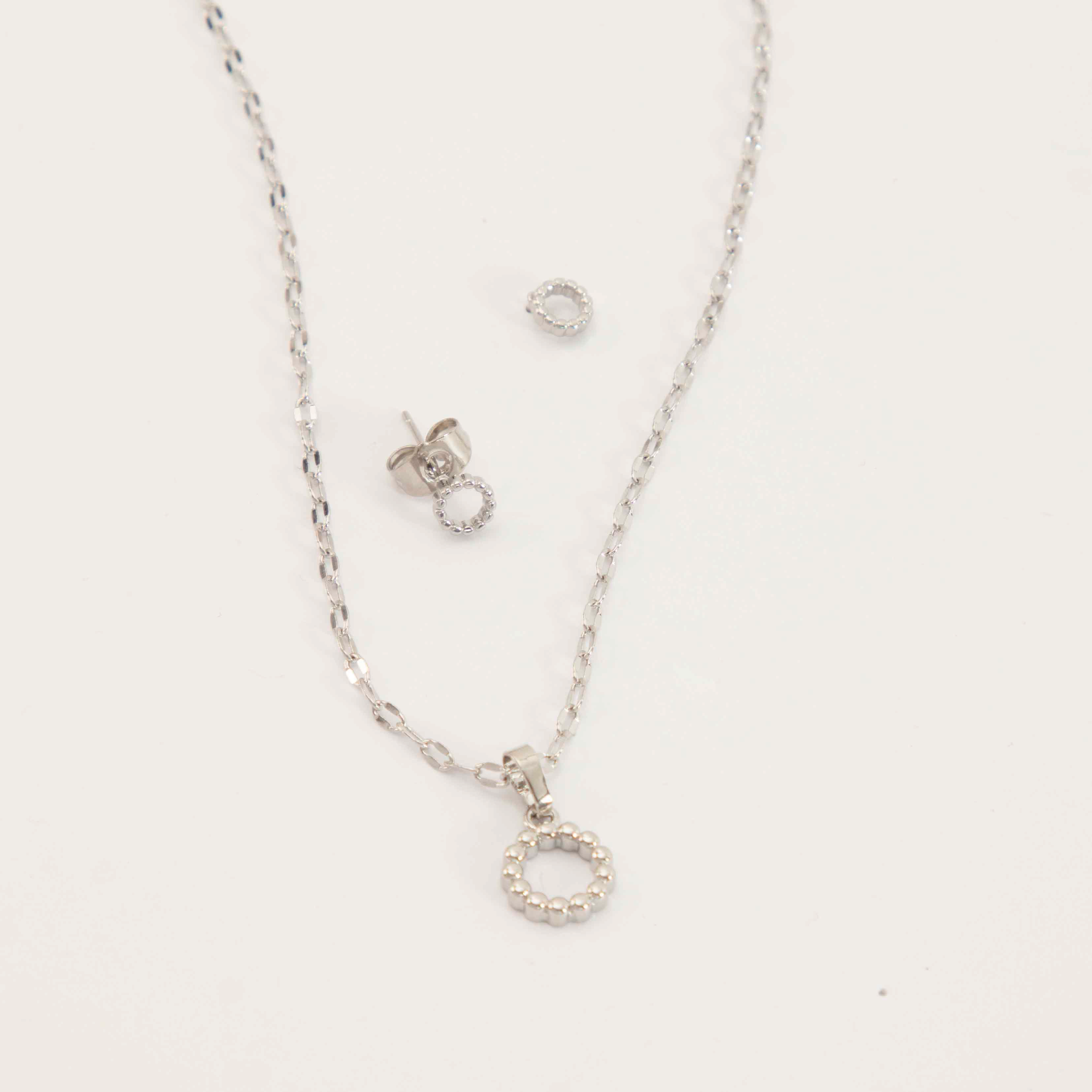 SET COLLAR + ARETES ARO 42CM RODIO MARTINA